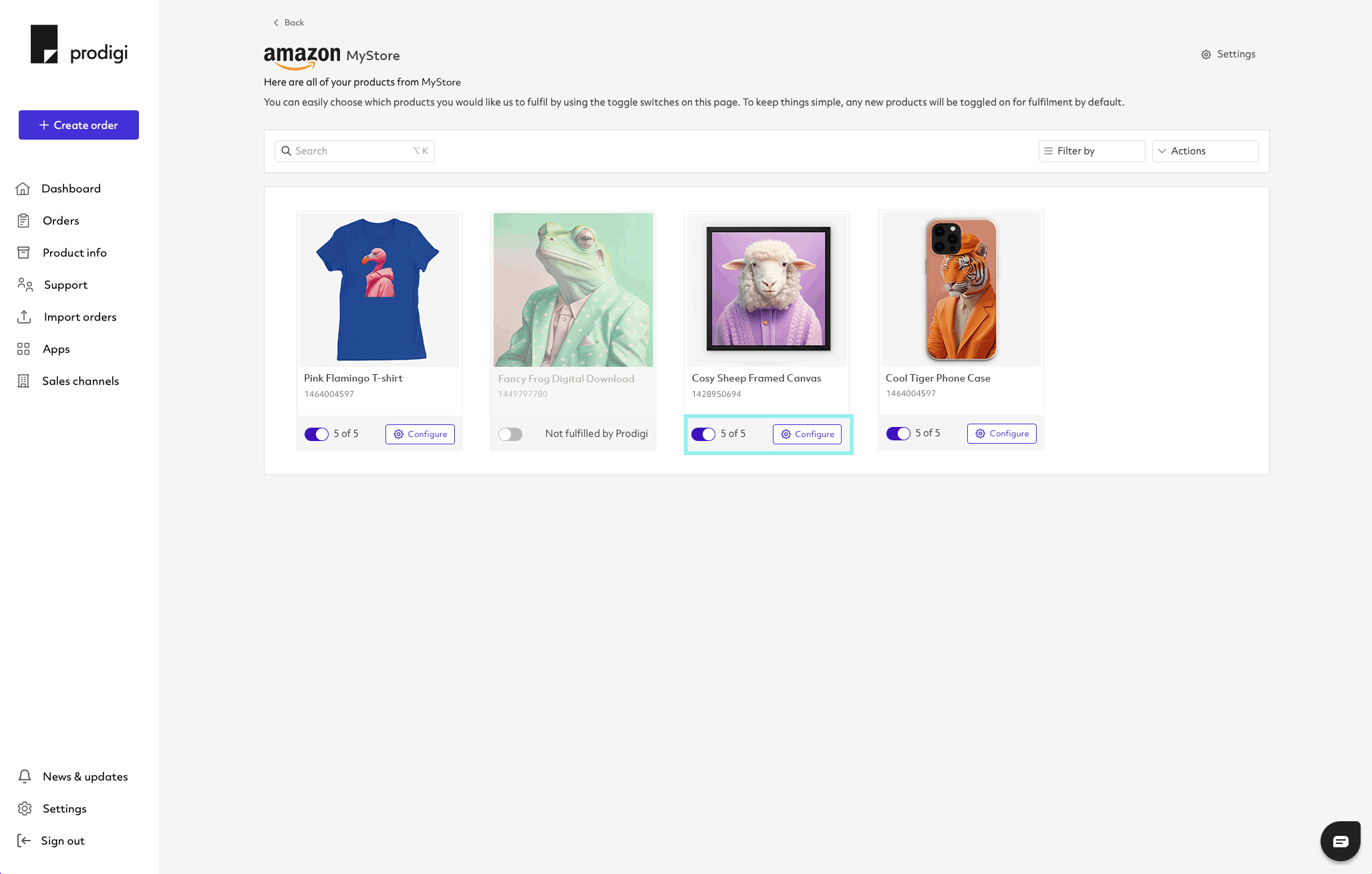 Prodigi Amazon product configuration step 1
