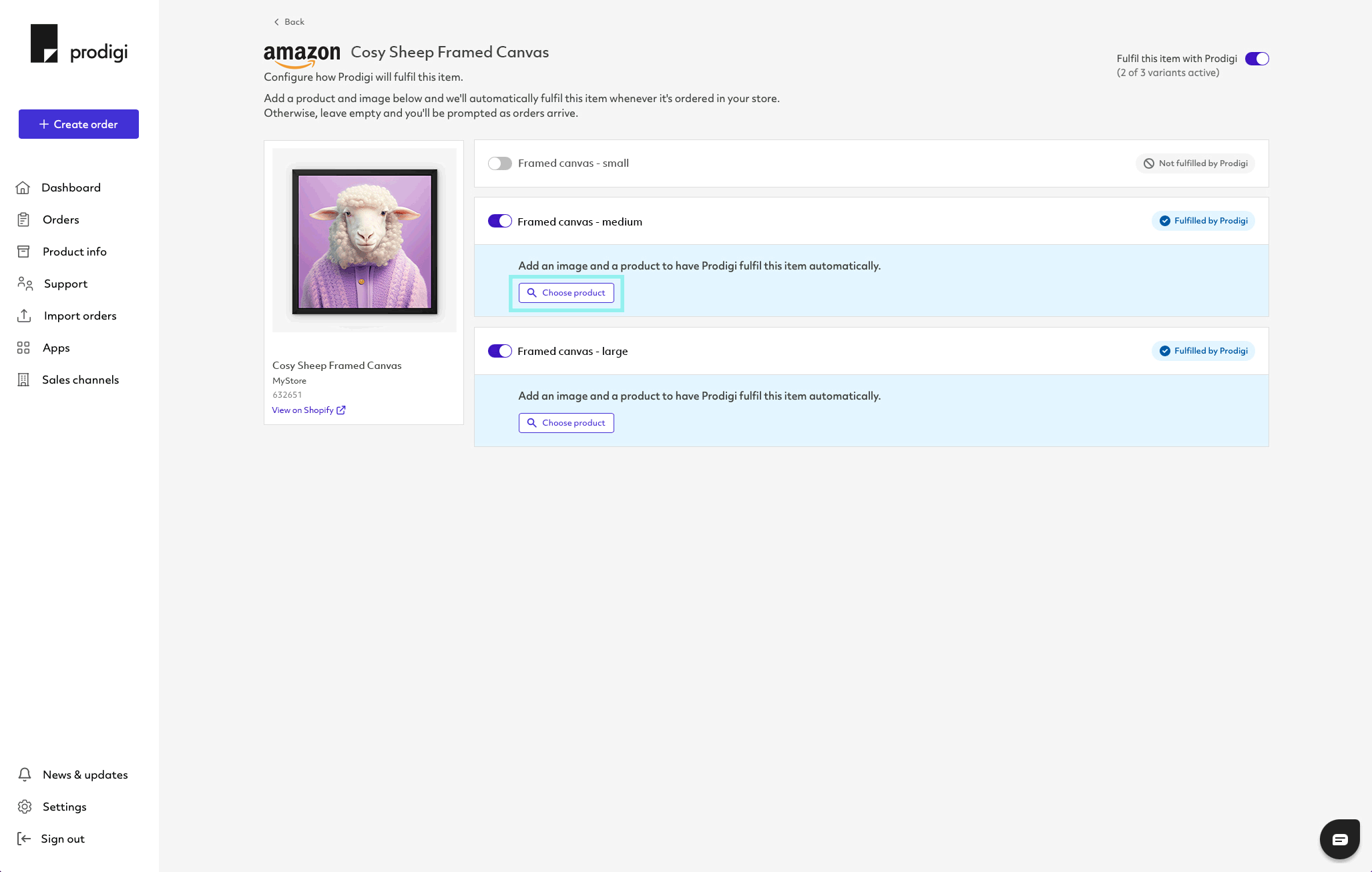 Prodigi Amazon product configuration step 2