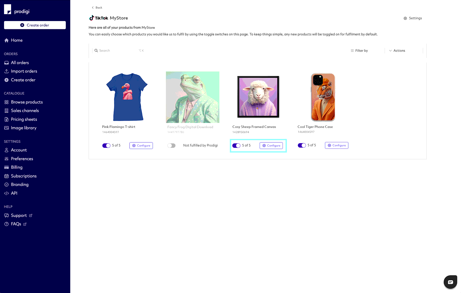 Prodigi TikTok Produktkonfiguration Schritt 1