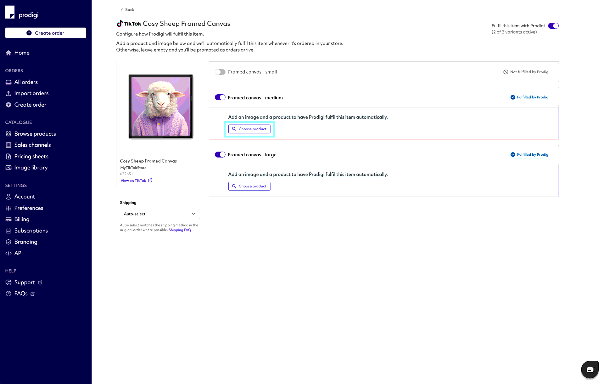 Prodigi TikTok Produktkonfigurationsschritt 2