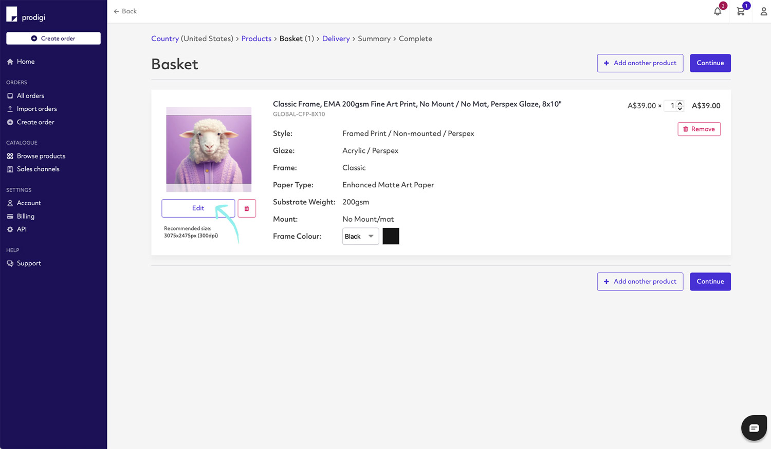 Edit image in the basket line item